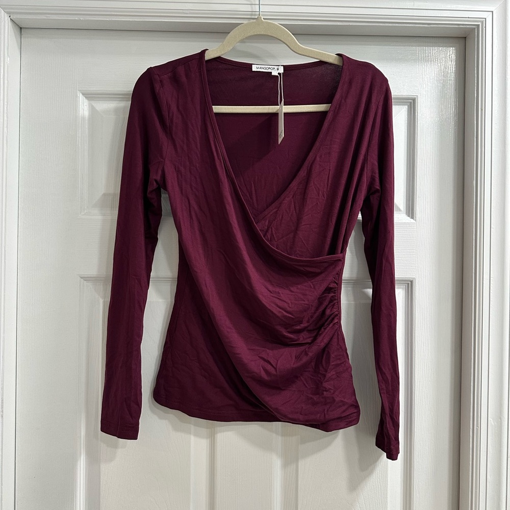 Elegant Burgundy Long Sleeve Wrap Top